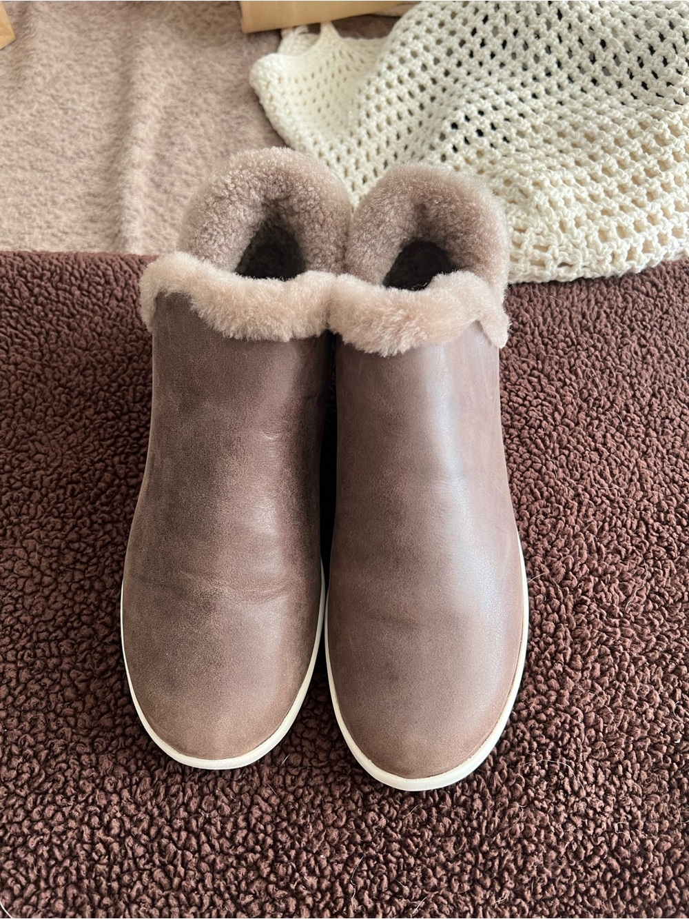 Mud Australia Taupe Shearling-Lined Slip-On Boots